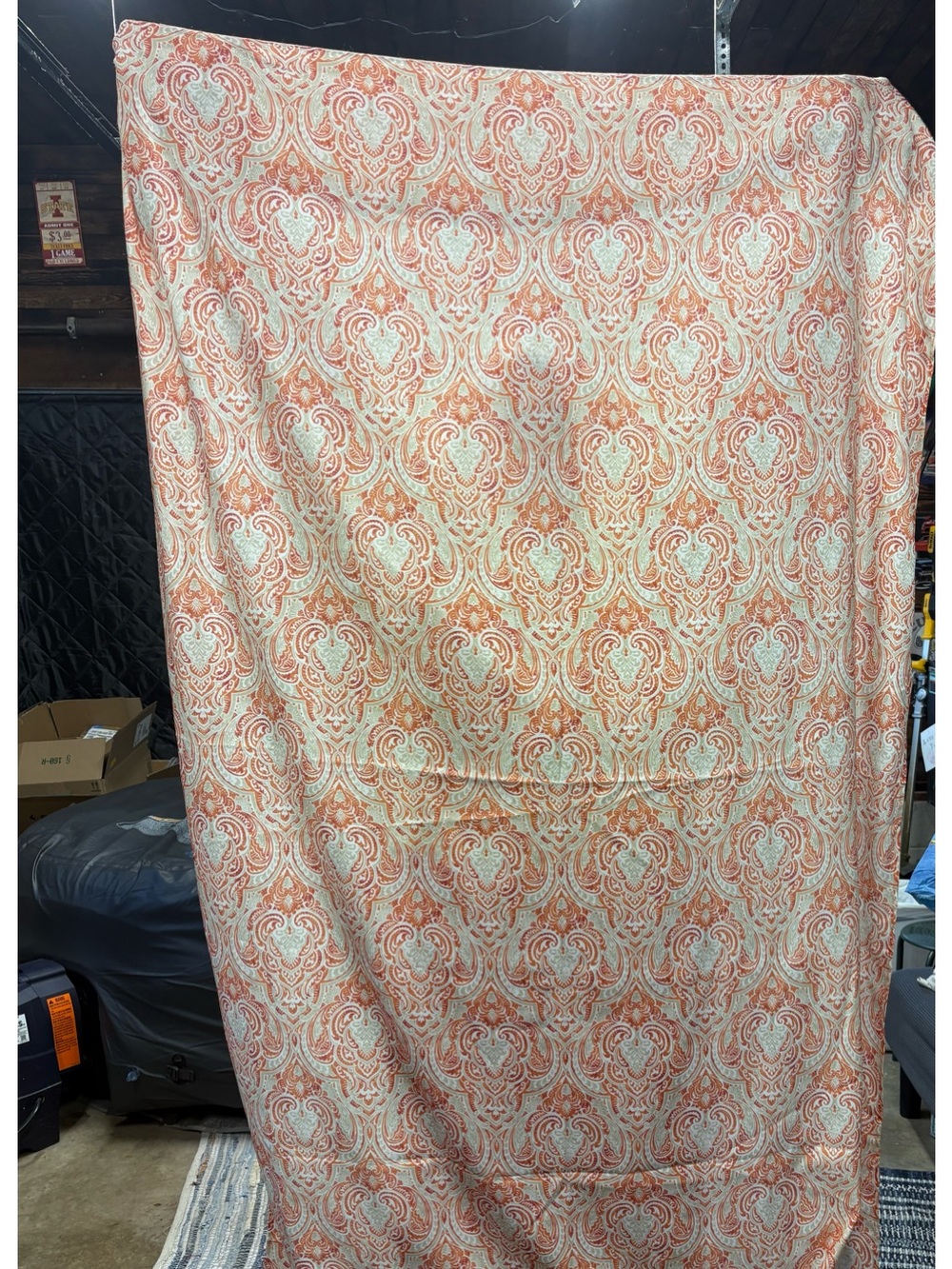 Cynthia Rowley Orange and Cream Printed Fabric Table Cloth Boho Paisley